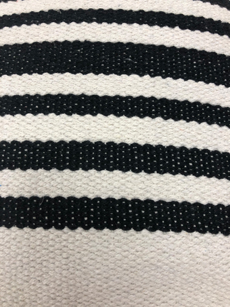 Ox Bay Handwoven White/Black Stripe Organic Cotton Pillow Cover, 22"x22"