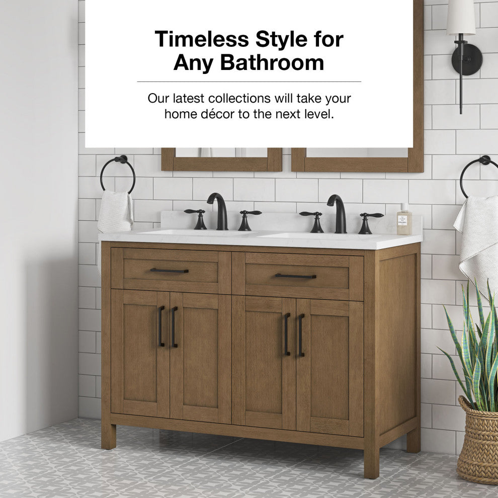 OVE Decors Tahoe 48" Double Sink Bathroom Vanity, Almond Latte