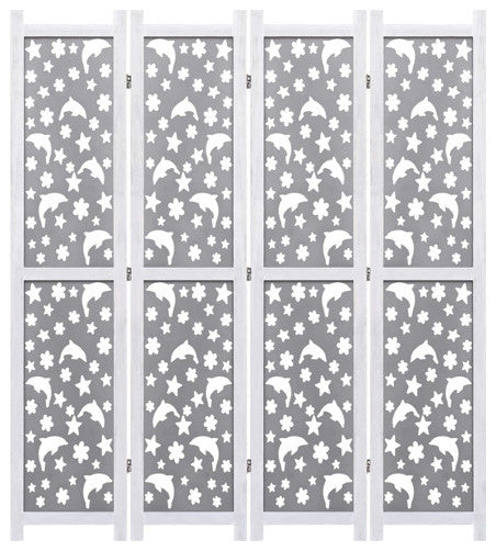 vidaXL Room Divider 4 Panel Folding Privacy Screen for Office Gray Solid Wood