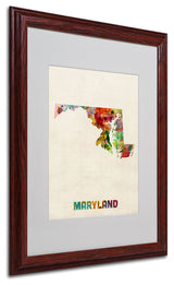 'Maryland Map' Matted Framed Canvas Art by Michael Tompsett