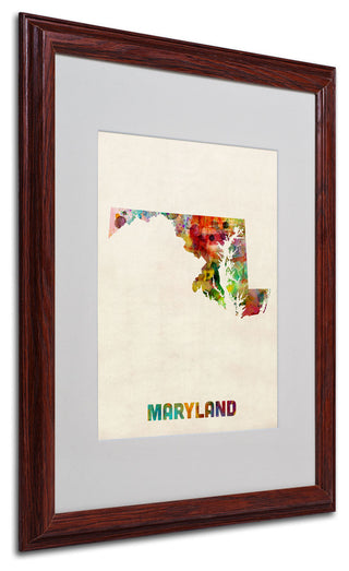'Maryland Map' Matted Framed Canvas Art by Michael Tompsett