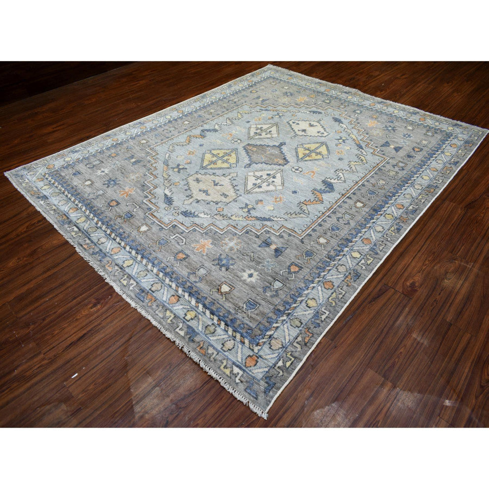 Light Gray, Anatolian Village Inspired Hand Knotted Oriental Rug, 8'0"x9'10"