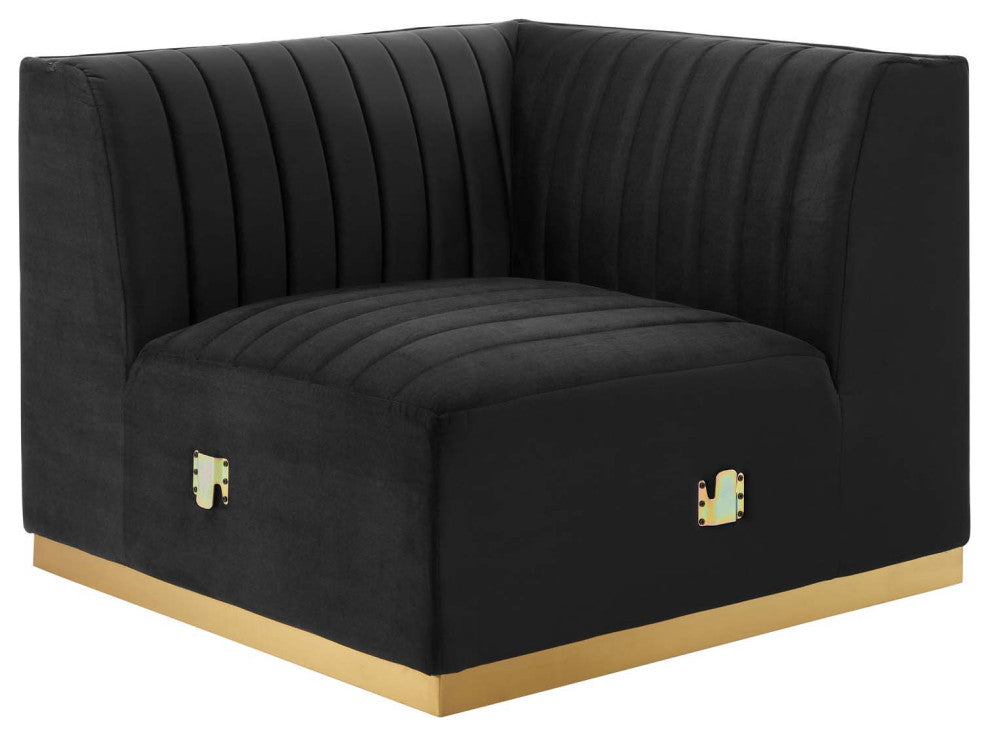 Conjure Channel Tufted Performance Velvet Left Corner Chair, Gold Black