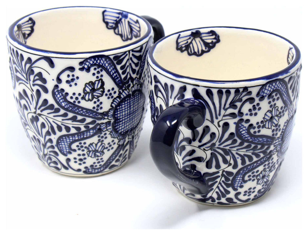 Handmade Mugs, Blue Flowers Pattern, Set of 2