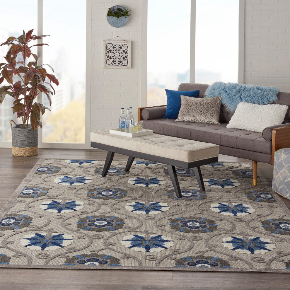 Nourison Aloha 7' x 10' Grey/Blue Contemporary Area Rug