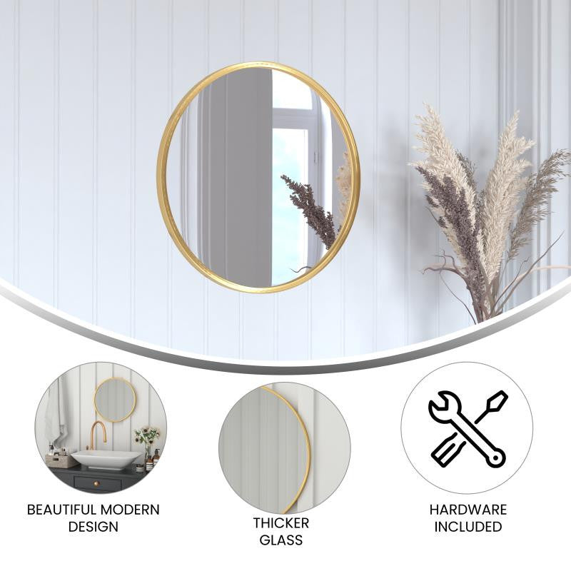 Julianne Round Metal Framed Wall Mirror, Gold, 20"