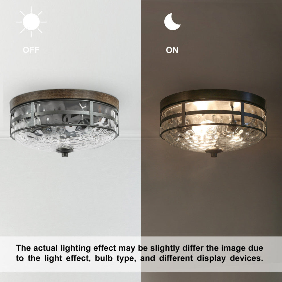 Farmhouse Water Ripple Glass Flush Mount 3-light Ceiling Light