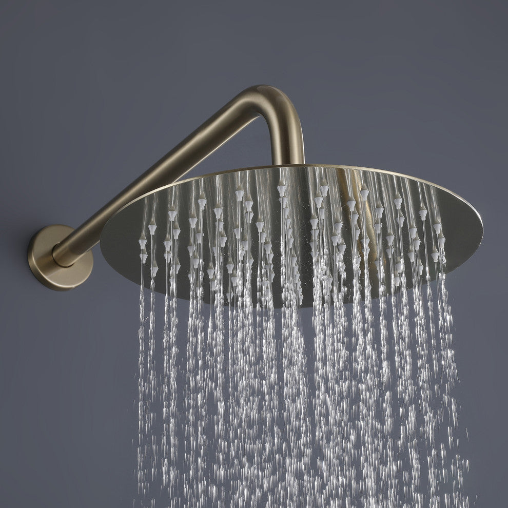 Luxury Wall Mounted Complete Shower System with Rough-in Valve, Brushed Gold