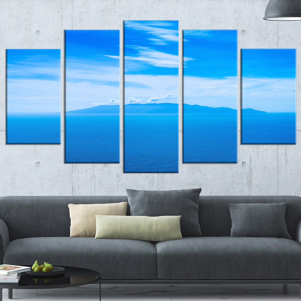 "Giglio Island Aerial View From Argentario" Seashore Wall Art, 5 Panels, 60"x32"