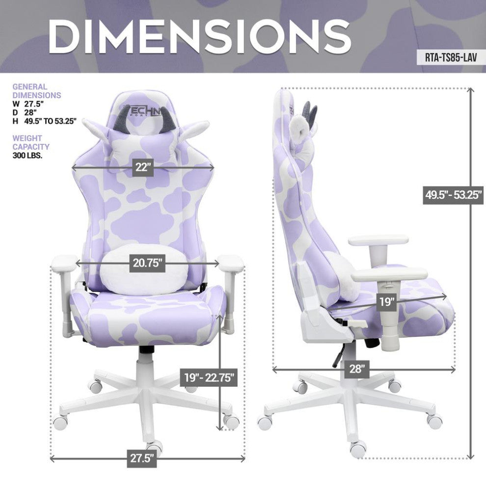 TS85 Lavender Print COW Series Gaming Chair