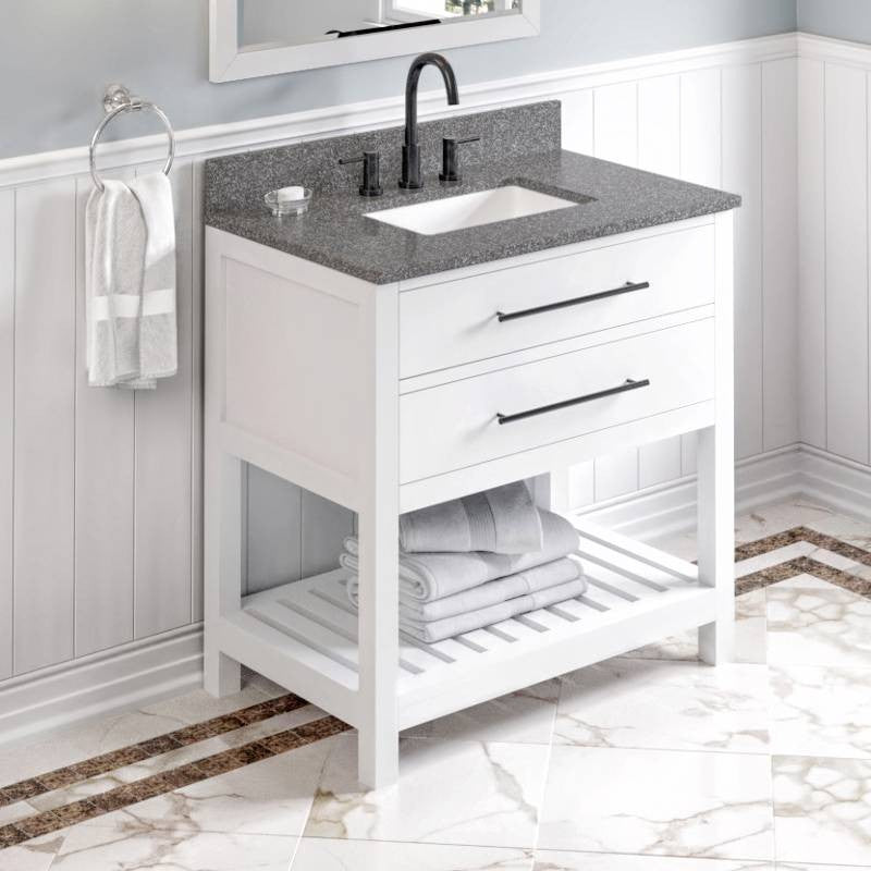 Wavecrest Contemporary White 36" Vanity, Boulder Cultured Marble Top