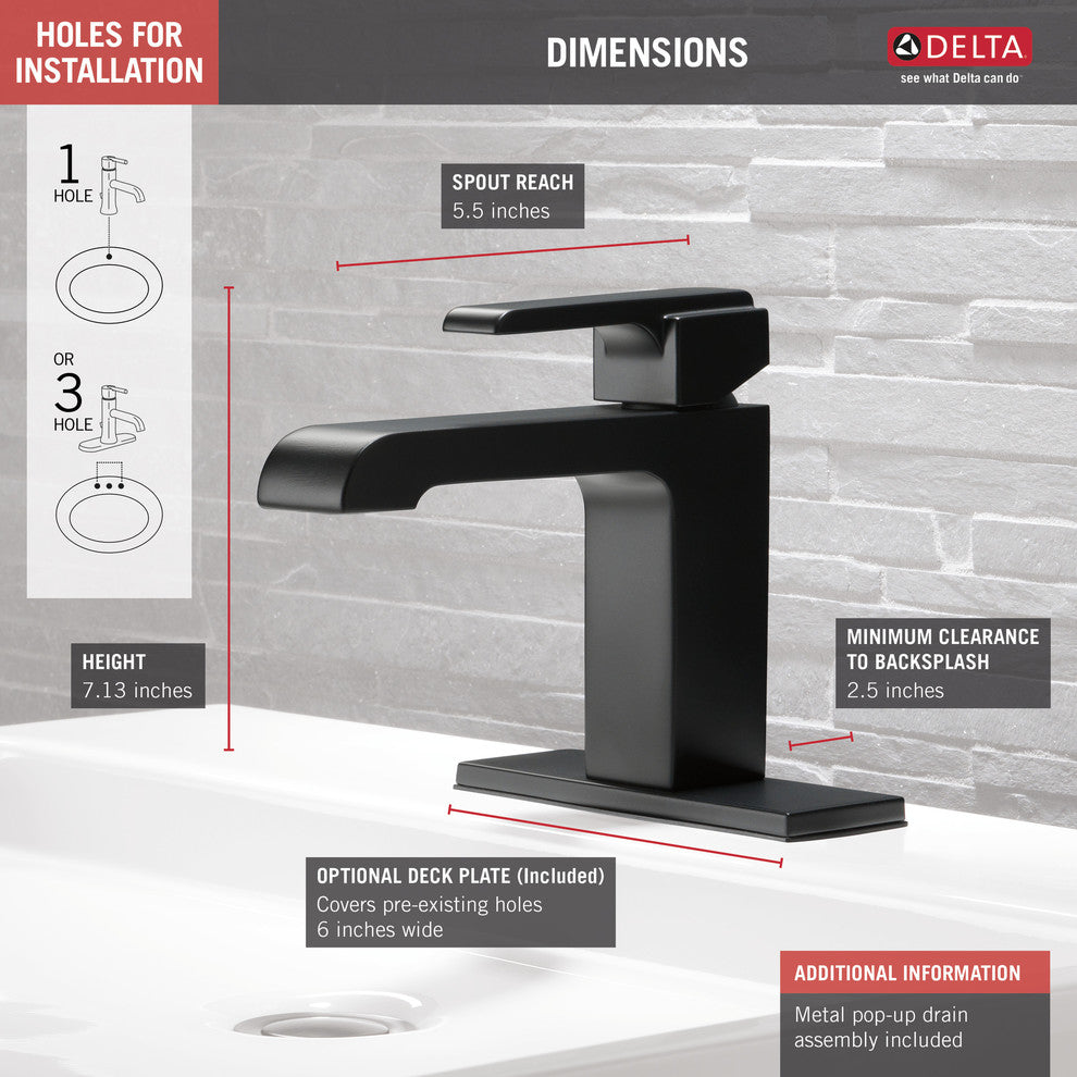 Delta Ara Single Handle Bathroom Faucet, Matte Black, 567LF-BLMPU