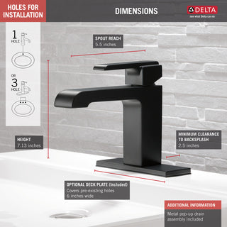 Delta Ara Single Handle Bathroom Faucet, Matte Black, 567LF-BLMPU