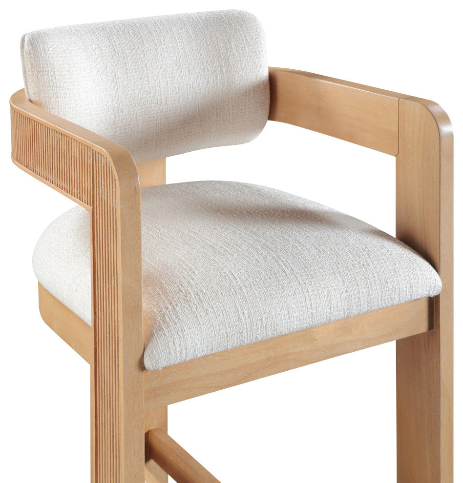 Sacha Upholstered Bar and Counter Stool, Cream, Linen Textured Fabric, Natural