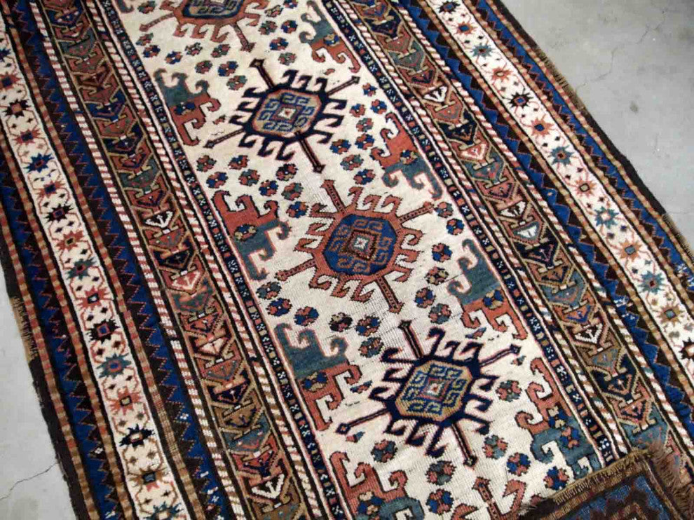 Handmade Antique Caucasian Kazak Rug, 4.2'x8.7', 128cmx265cm 1870s
