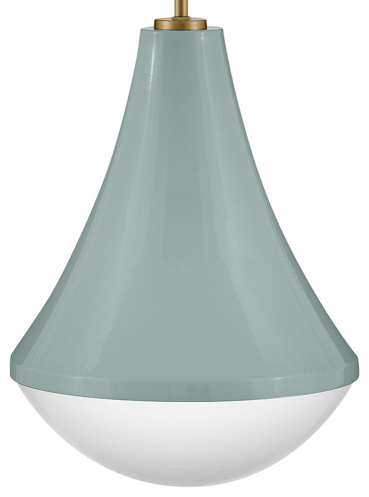 Lark Haddie 11" Modern Pendant Light, Seafoam + Lacquered Brass
