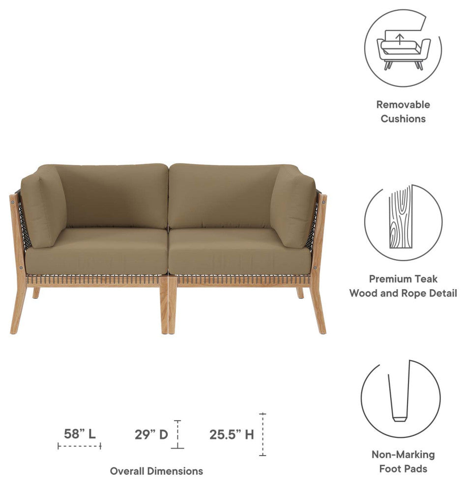 Clearwater Outdoor Patio Teak Wood Loveseat