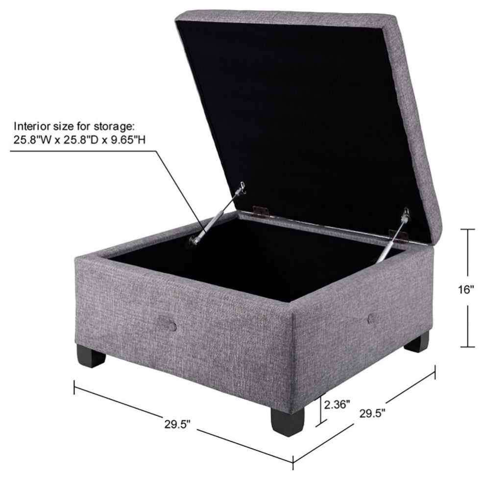 Madison Park Della Button Tufted Soft Close Storage Ottoman, Charcoal