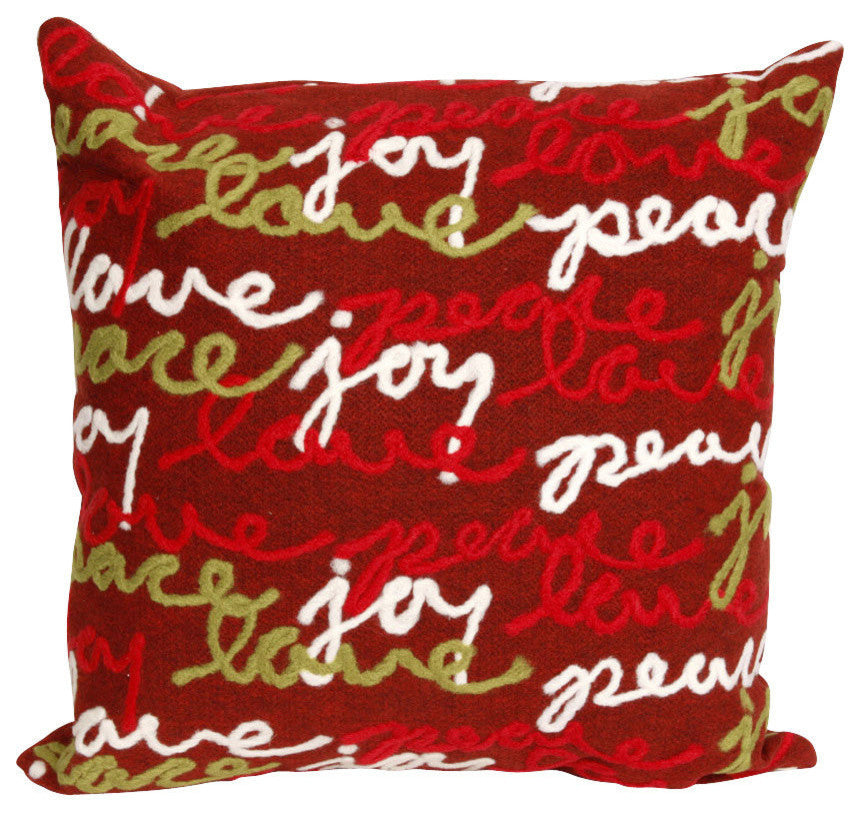 Visions II Peace Love Joy Pillow, Red, 20"x20"
