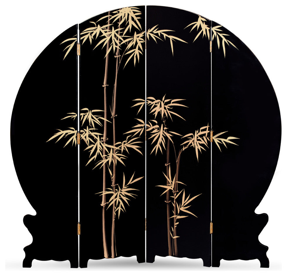Black Lacquer Mother of Pearl Chinese Round Floor Screen