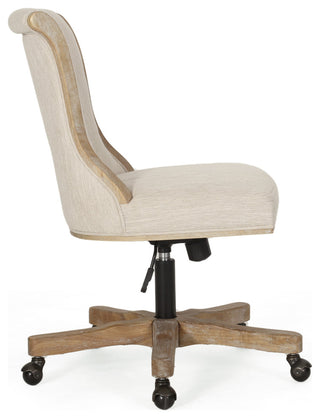 Andrea Contemporary Upholstered Roll Back Swivel Office Chair, Beige + Natural, 100% Polyester