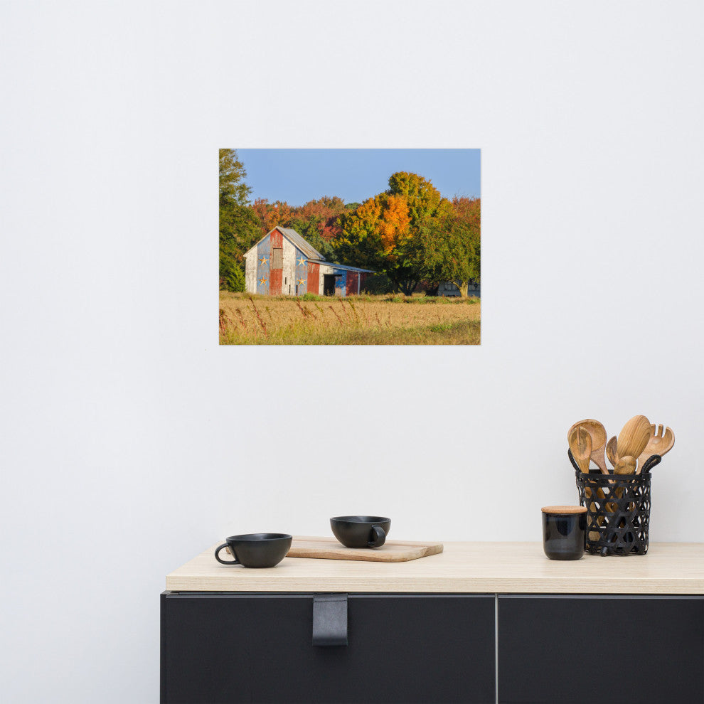 Patriotic Barn in Field Landscape Photo, Rural Unframed Wall Art Print, 18" X 24"