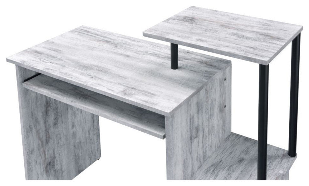 Computer Desk With Keyboard Tray, Antique White and Black