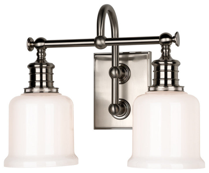 Keswick 2-Light Bath and Vanity With Opal Glossy Glass Shade, Satin Nickel