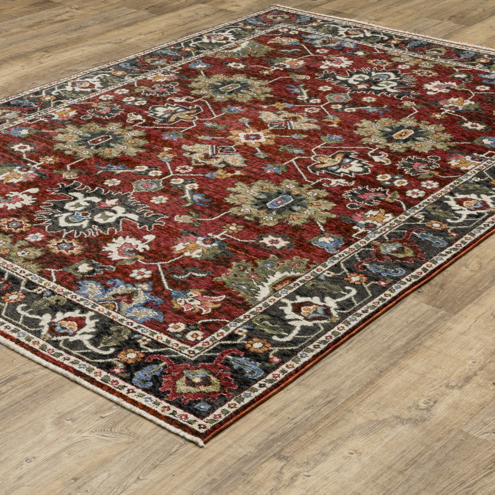 Hanford Bordered Persian Red/Multi Fringe Edge Area Rug 7'10" x 10'10"