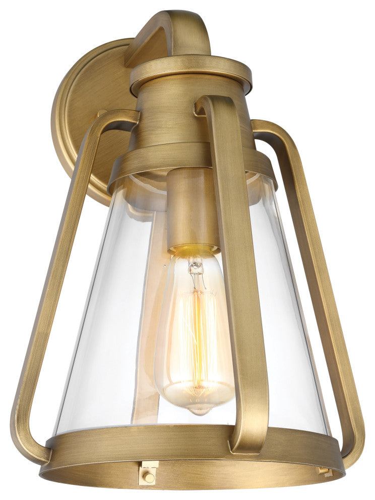 Everett 1-Light Large Wall Sconce, Natural Brass With Clear Glass