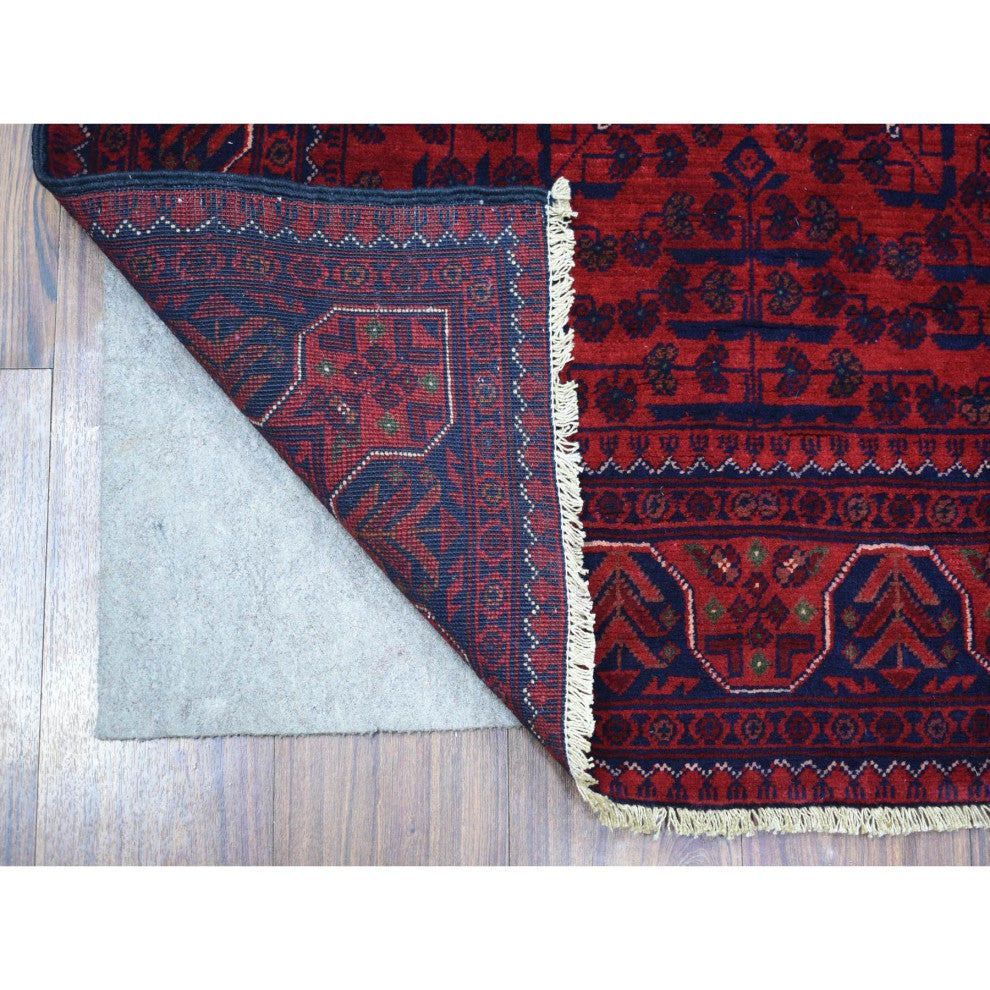 Deep and Saturated Red, Afghan Khamyab, Pure Wool Hand Knotted Rug, 3'3"x5'0"