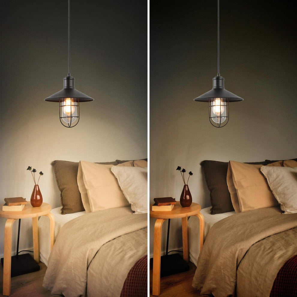 LNC 1-Light Farmhouse Matte Black Lantern Shade Mini Pendant Lighting