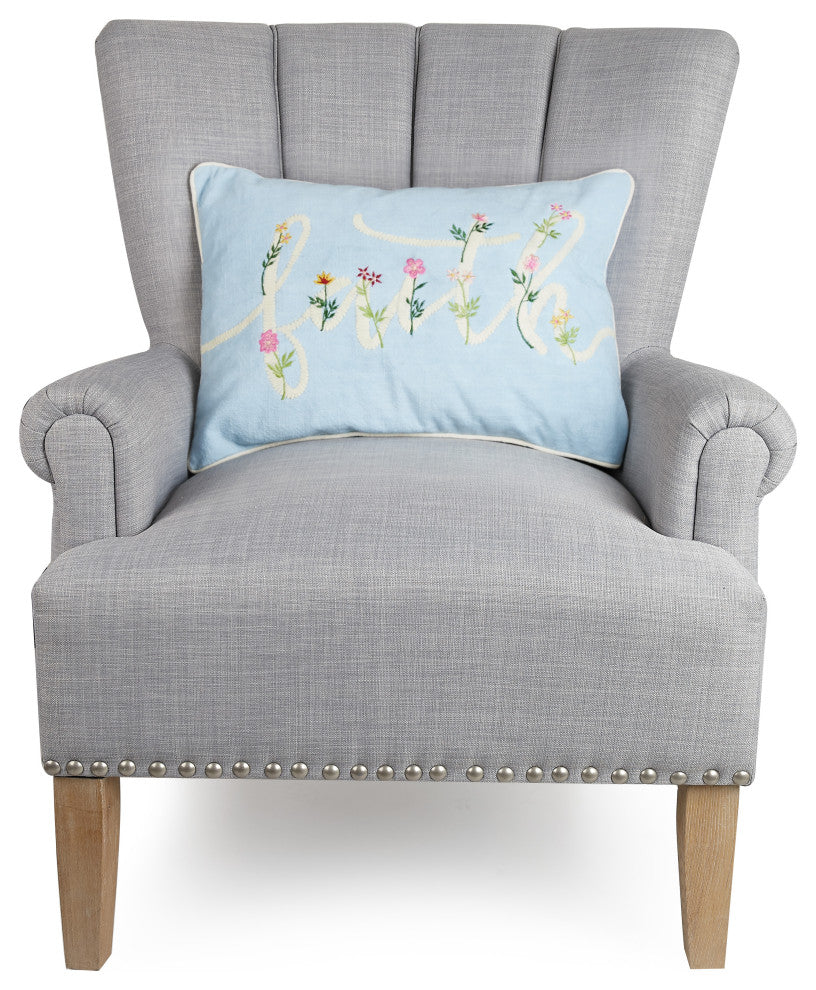 Floral Faith Cord Embroidered Pillow