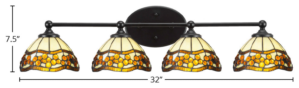 Capri 4-Light Bath Bar, Matte Black/Roman Jewel Art