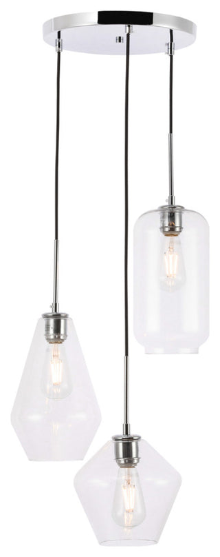 Gene 3 Light Pendant in Chrome & Clear Glass