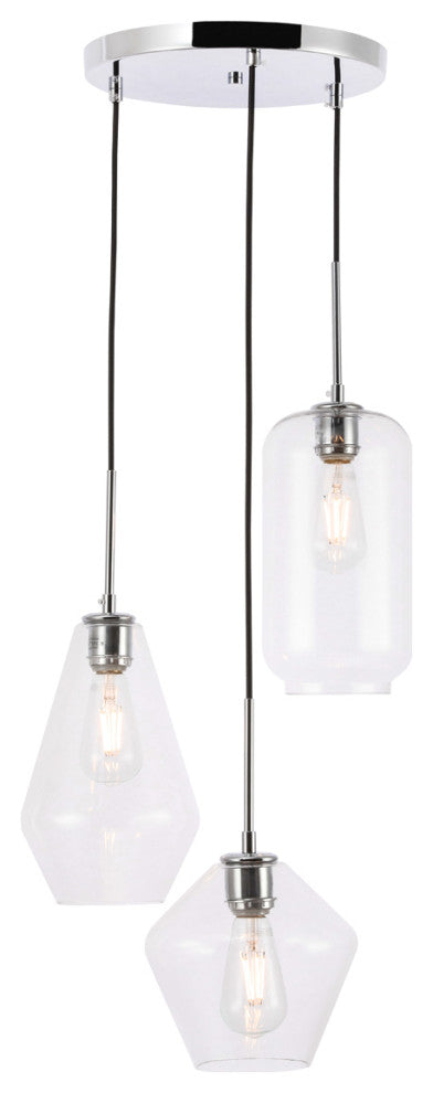 Gene 3 Light Pendant in Chrome & Clear Glass