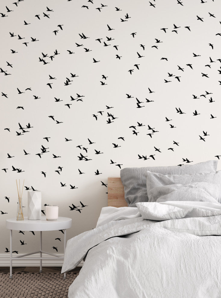 Soaring Birds Peel and Stick Vinyl Mural, Black, 24"w X 96"h, 6 Panel Set