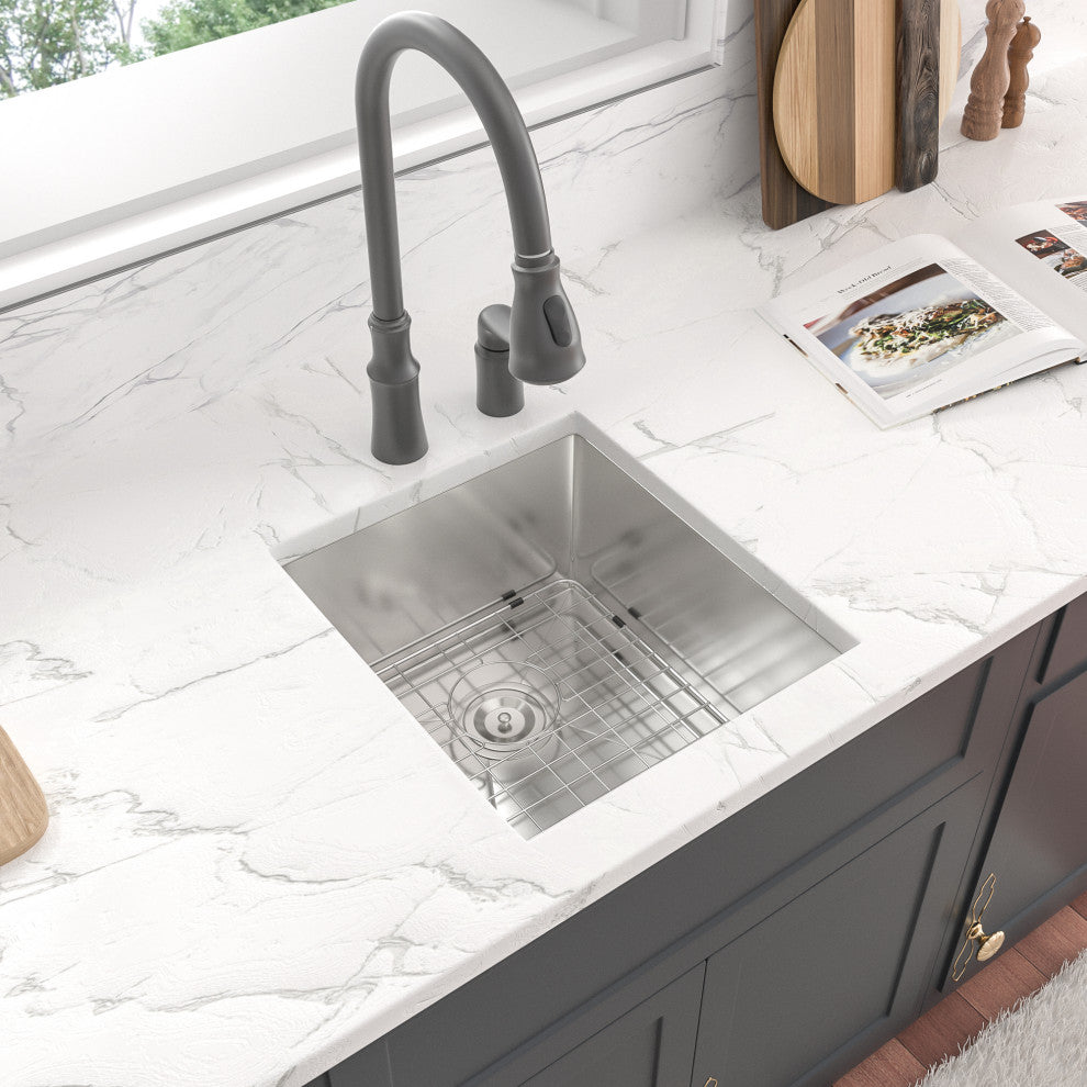 Undermount Single Bowl 16 Guage Stainless Steel Kitchen Sink With Accessories , Stainless Steel, 13x15x9 in