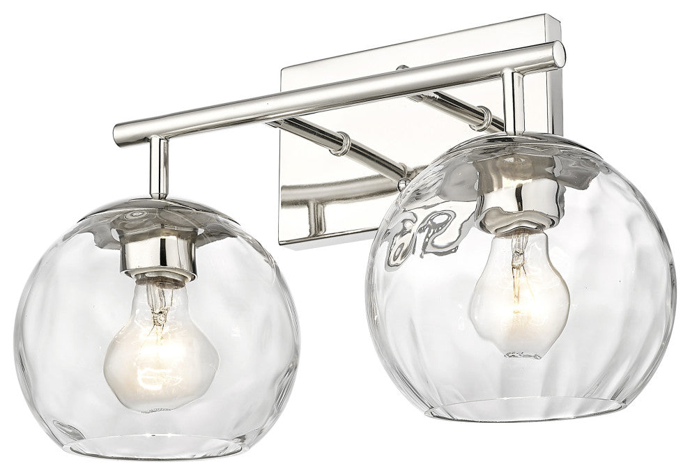 Mackenzie Polished Nickel <br> 2-Light Bath Vanity With Rippled Water glass