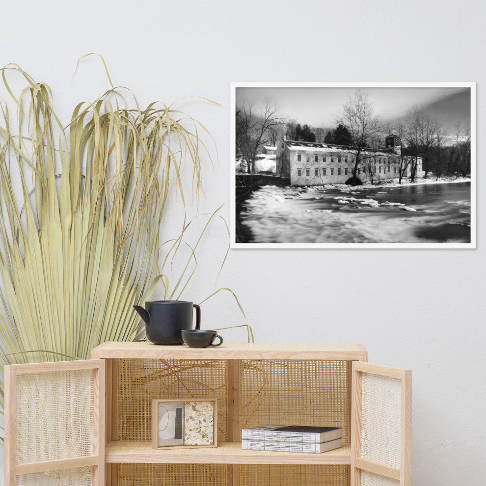Winter at Powder Mill Rural Landscape Framed Photo Paper Wall Art Prints, White, 24" X 36"