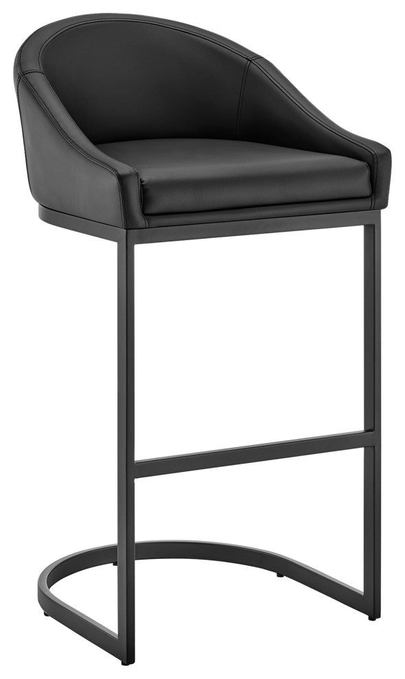 Atherik Bar Stool in Black Metal with Black Faux Leather