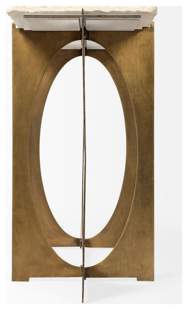 Reinhold IV White Marble Top w/ Gold Iron Base Console Table