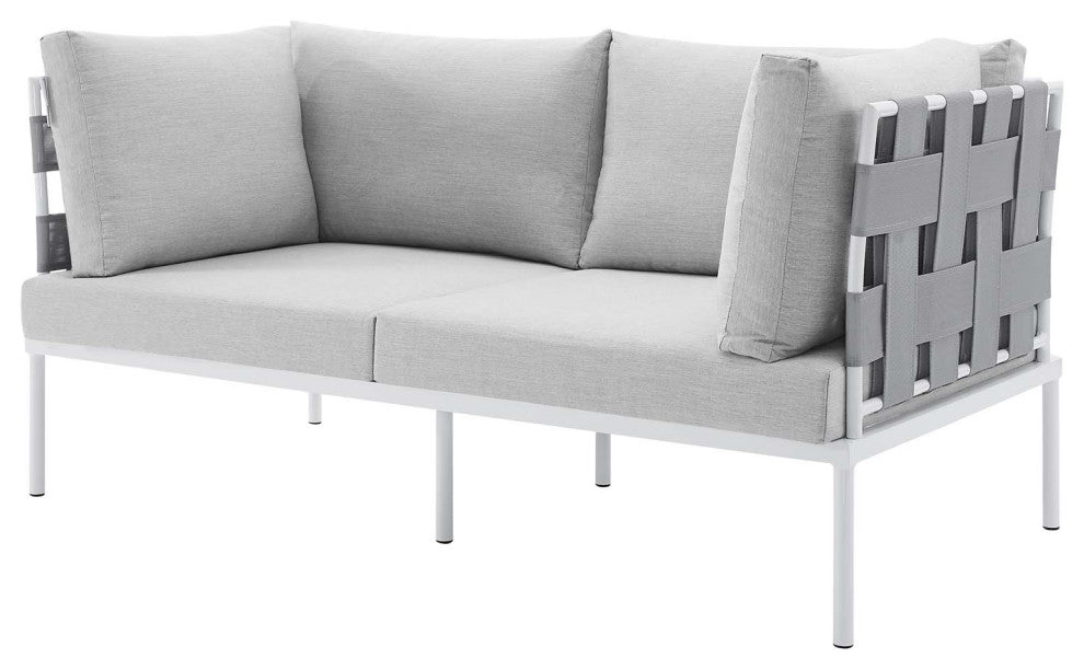 Lounge Sectional Sofa Chair Table Set, Sunbrella, Aluminum, Gray, Outdoor