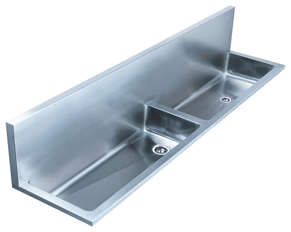 Double Bowl Wall Mount Utility Sink With Left Bowl