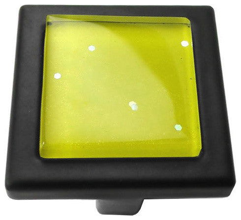 Yellow Iridescent Dots Crystal Glass Black Metal Square Manor Knob
