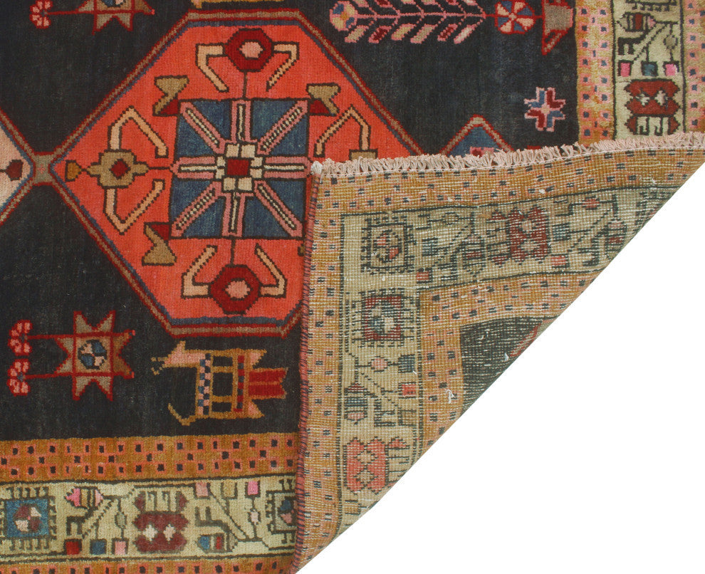 Fine Vintage Distressed Tansholpan Charcoal/Navy Runner, 3'6x10'4