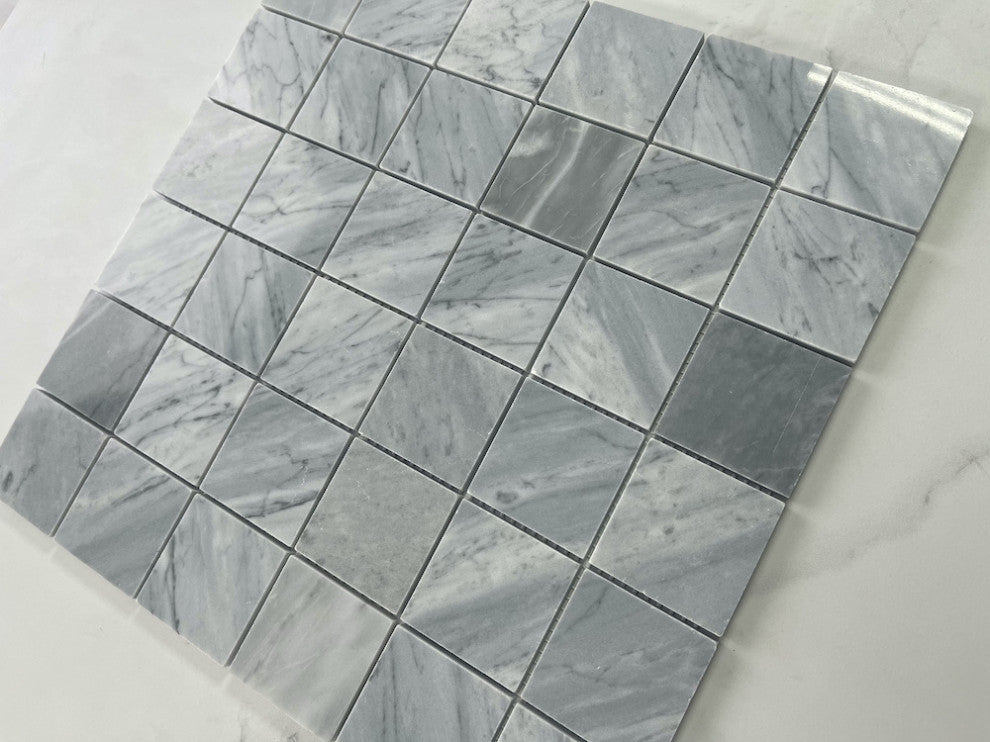 Bardiglio Gray Dark Grey Marble 2x2 Grid Square Mosaic Tile Polished, 1 sheet