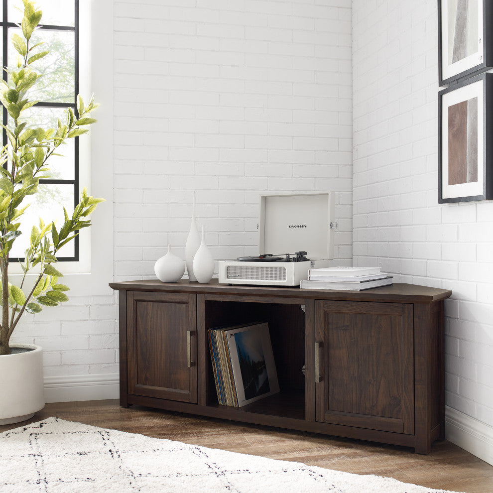 Camden 58" Corner TV Stand Dark Walnut