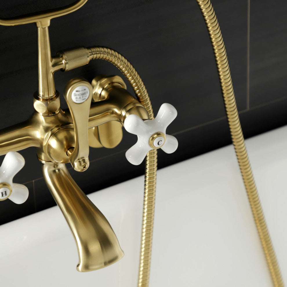 AE59T7 Wall Mount Tub Faucet With Hand Shower, Brushed Brass