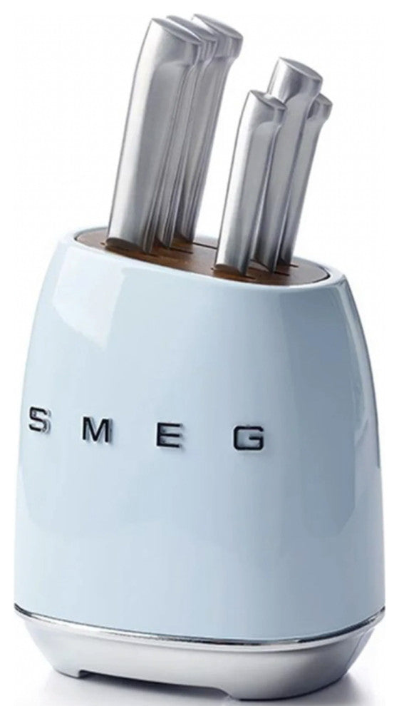 Smeg Stainless Steel 7-Piece Pastel Blue Knife Block Set